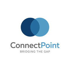 Logo of ConnectPoint featuring two overlapping blue circles above the company name and tagline 
