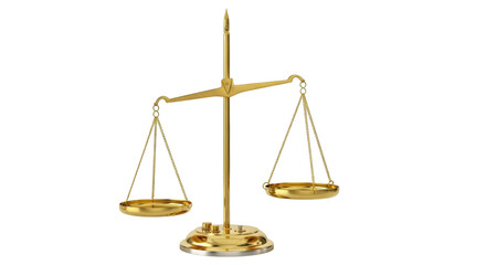 Isolated golden scales justice, balance weight symbol, judgment equilibrium, compare values