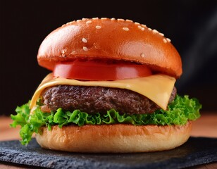 juicy burger with cheese lettuce and tomato close up hamburguer suculento com queijo alface e tomate em close up