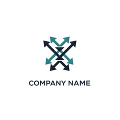 Abstract logo design featuring intersecting arrows pointing in various directions, creating a dynamic and modern visual identity.
