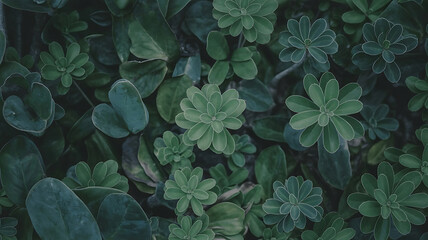 Close Up Green Leaves Texture with Lush Foliage and Exotic Botanical Nature Background
