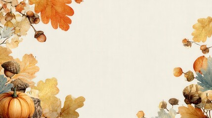 Autumn Leaves Border Illustration Editable Template with White Space