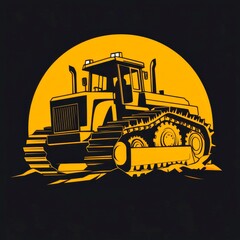 Heavy machinery operating at dusk under a large moon in a construction site