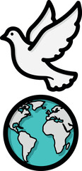 A white dove flying above the planet Earth symbolizing peace and global unity.