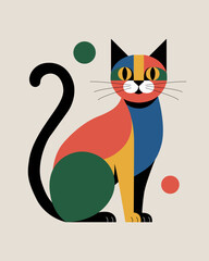 Cat portrait in minimalistic geometric shape. Abstract contemporary poster. Wall art design.