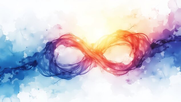 Vibrant abstract infinity symbol art with swirling colors and blazing light at the center