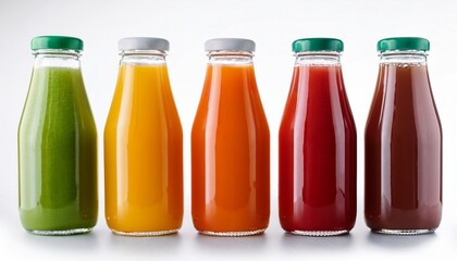 isolated lineup of vibrant juice bottles