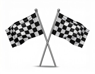 Fototapeta premium Two Crossed Checkered Racing Flags Isolated on White background 