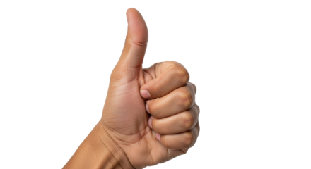 Isolated, human hand gives a thumbs-up gesture, a positive indication or approval symbol
