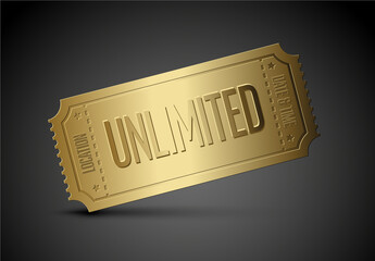 Golden Unlimited Access Ticket Vector Illustration