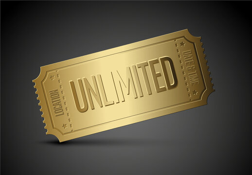 Golden Unlimited Access Ticket Vector Illustration