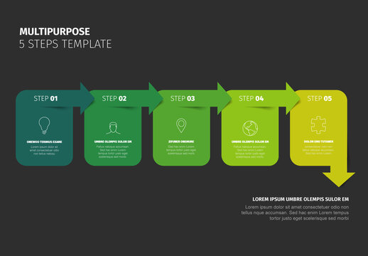 Multipurpose 5 Steps Infographic Template on a Dark Background