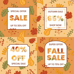 Autumn sale background layout decorate with leaves for shopping sale or promo poster and frame leaflet or web banner. Vector illustration template.
