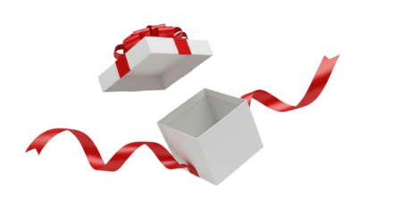 Isolated gift box with lid and red ribbon, surprise, birthday, Christmas, holiday, present