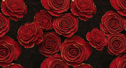 Fototapeta premium Seamless Red Flower Bed Sheet Design with Realistic Petals