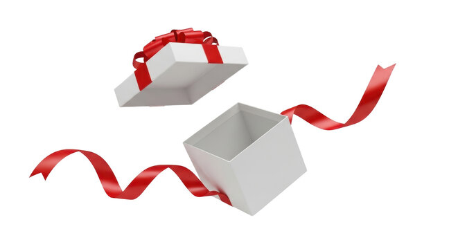 Isolated gift box with lid and red ribbon, surprise, birthday, Christmas, holiday, present