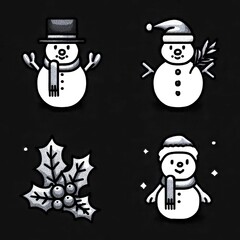 Creative illustrations of snowmen and holly on a background for winter celebration