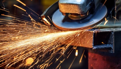 sparks flying from grinding in industrial workshop