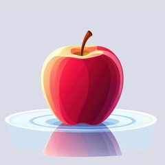 Obraz premium Bright red apple floating on reflective water under soft gray backdrop