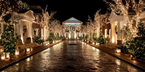 Holiday lights brighten a pathway