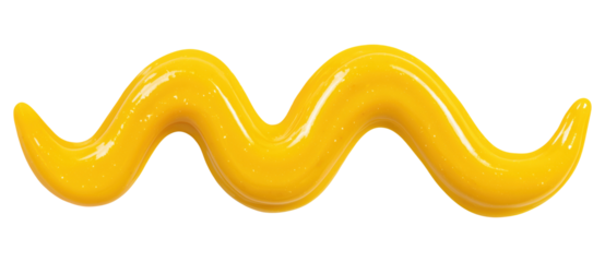 Golden yellow mustard creating elegant wavy ribbon pattern, isolated on transparent background