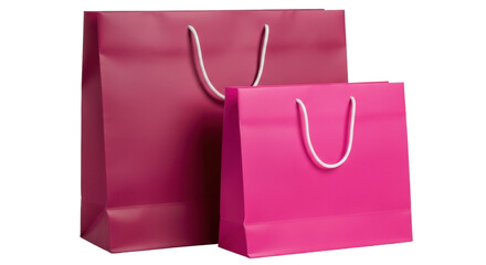 Isolated Shopping bags in pink and burgundy, paper retail containers, gift or merchandise bag