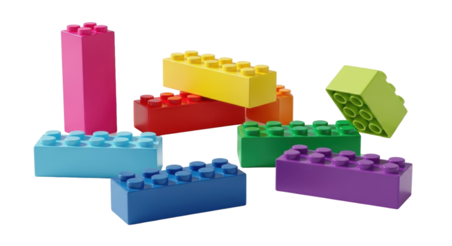 Isolated colorful toy blocks, child's building blocks on neutral background, learning toys