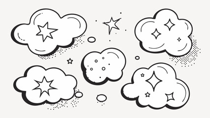 Obraz premium Whimsical cloud and star doodle pattern, perfect for children's designs, adding a playful touch to any project with its hand-drawn charm and dreamy feel