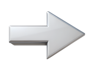 A realistic 3d rendered white arrow pointing to the right isolated on transparent background