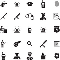 Obraz premium Police and Law Enforcement Icons Silhouette Set