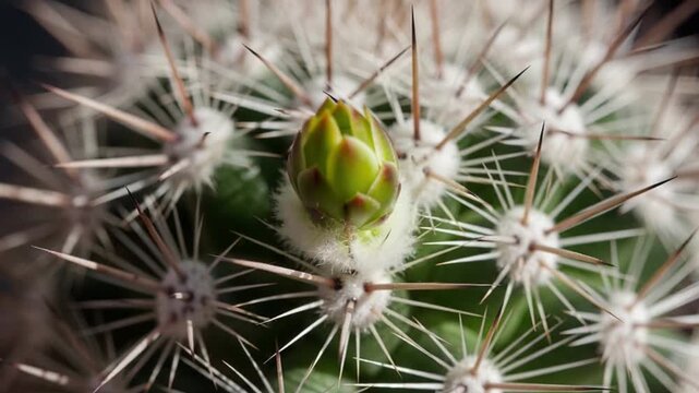Close up of a green cactus with sharp needles.