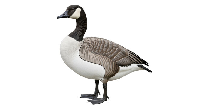 Isolated Canada goose stands in side profile view, wildlife migratory bird, birdwatching