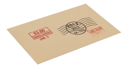 Isolated vintage envelope from Bangladesh with old postage and stamps, a postal history artifact