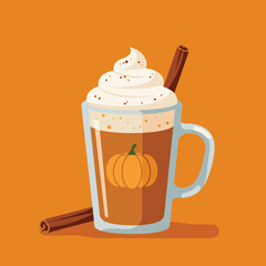 Pumpkin spice drink. Latte coffee with whipped cream