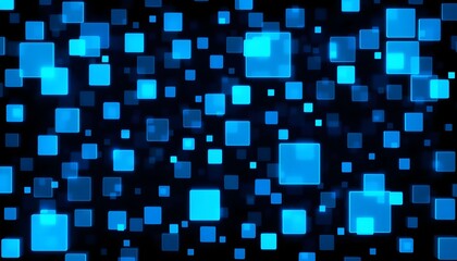 Abstract background with glowing blue squares of varying sizes on a dark, digital-themed canvas, creating a futuristic and dynamic visual effect.