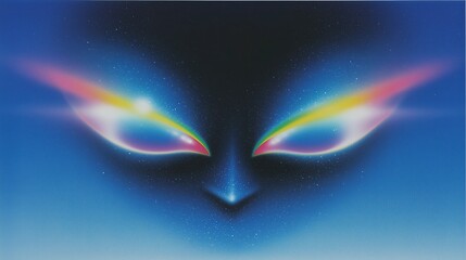 Enigmatic Vision: Captivating close-up of radiant, colorfully lit eyes, set against a dark, celestial backdrop, radiating mystique and intensity.