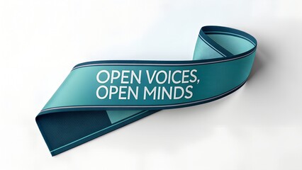 Open voices, open minds message on ribbon isolated on white background
