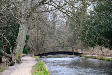 old wooden bridge over the River Test Hampshire England