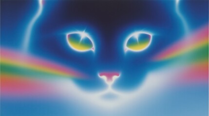 Cosmic Cat: A surreal artwork of a cat bathed in celestial glow, with eyes of vibrant color and rainbow aura emanating from its features. A symbolic representation of mystery and artistic expression.