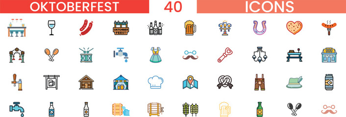 Oktoberfest icons set celebration bavarian beer festival traditional symbols vector
