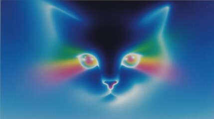 Mystical Cat Portrait: An ethereal cat face, rendered in luminous, glowing colors against a deep blue backdrop, captures the essence of dreamlike surrealism.
