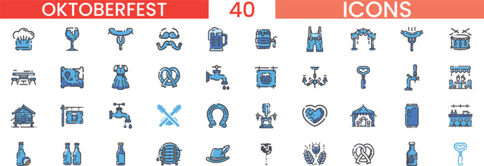 Naklejka premium Oktoberfest icons collection diverse symbols for german festival celebration vector