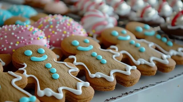 Gingerbread cookie holiday treat festive dessert with icing decoration sweet pastry bakery display colorful sprinkle winter celebration cheerful mood