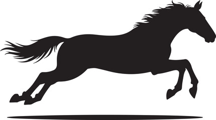 Obraz premium Black silhouette of a horse mid-gallop with flowing mane and tail on a white background animal