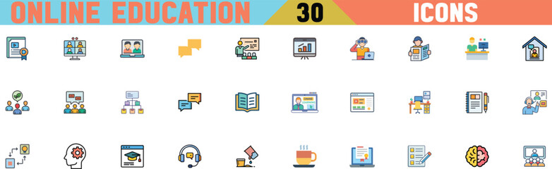 Collection of online education and learning icons for digital platforms vector