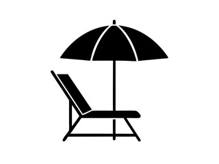 beach umbrella and chair icon black silhouette vector