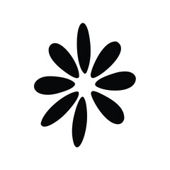 Black and White Abstract Floral Pattern with Eight Petals Blooming Outward