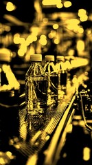 Bottled water production on an assembly line in a manufacturing facility during daytime hours