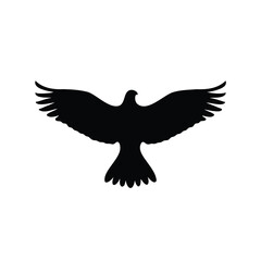 Black silhouette of a bird in flight against a white background