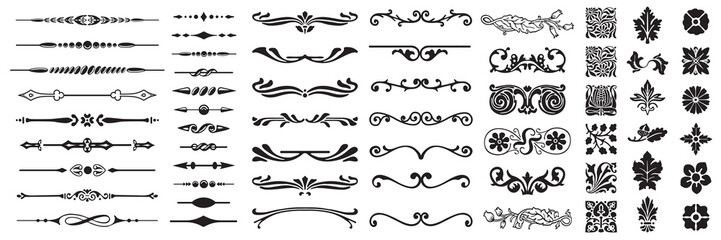 Set or collection of vector filigree flourishes for design. Decorative elements collection.